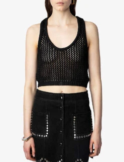 Zadig & Voltaire Nabya Crochet Organic-cotton Crop Top -Whistles Store R04151978 NOIR ALT02