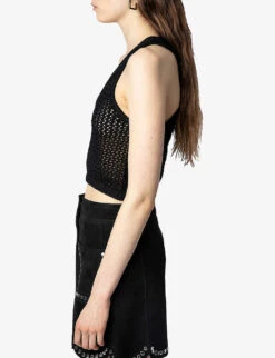 Zadig & Voltaire Nabya Crochet Organic-cotton Crop Top -Whistles Store R04151978 NOIR ALT04