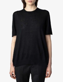 Zadig & Voltaire Ida Signature-wings Cashmere Top -Whistles Store R04151983 NOIR ALT04
