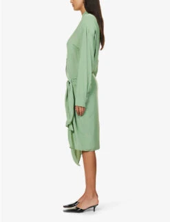 THEORY Collar Flared-hem Woven Midi Dress -Whistles Store R04152393 LEAF ALT02