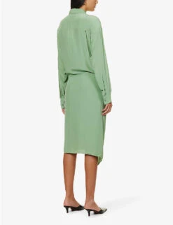 THEORY Collar Flared-hem Woven Midi Dress -Whistles Store R04152393 LEAF ALT03