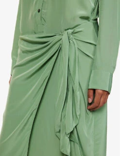 THEORY Collar Flared-hem Woven Midi Dress -Whistles Store R04152393 LEAF ALT04