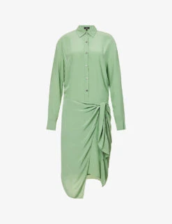 THEORY Collar Flared-hem Woven Midi Dress