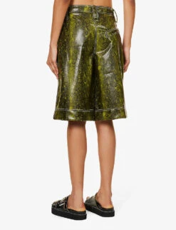 Ganni Snake-print Wide-leg Faux-leather Shorts -Whistles Store R04152927 SPINACHGREEN ALT03