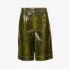 Ganni Snake-print Wide-leg Faux-leather Shorts -Whistles Store R04152927 SPINACHGREEN M