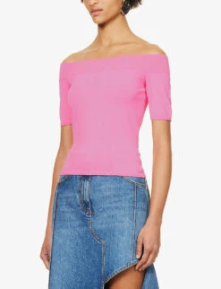 Alexander McQueen Off-the-shoulder Bardot-neck Knitted Top -Whistles Store R04153285 PSYCHEDELICPINK ALT02