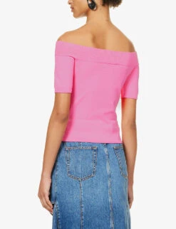 Alexander McQueen Off-the-shoulder Bardot-neck Knitted Top -Whistles Store R04153285 PSYCHEDELICPINK ALT03