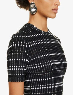 Alexander McQueen Ribbed Flared-hem Knitted Mini Dress -Whistles Store R04153289 BLACKWHITE ALT05