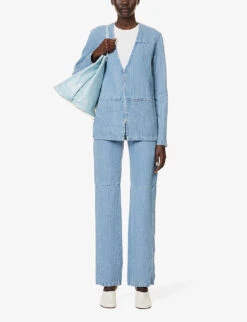 Split-hem Panelled Low-rise Straight-leg Denim Jeans -Whistles Store R04154386 47BLEACHEDINDIGO ALT01