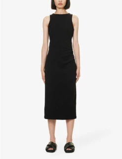Vince Ruched-waist Sleeveless Stretch-cotton Maxi Dress -Whistles Store R04154654 BLACK ALT02
