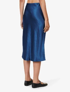 Vince Slim-fit High-rise Satin Midi Skirt -Whistles Store R04154661 RIVERINE ALT03