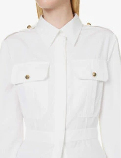 Alexander McQueen Flared-hem Pocket-embellished Cotton Shirt -Whistles Store R04154705 OPTICALWHITE ALT05