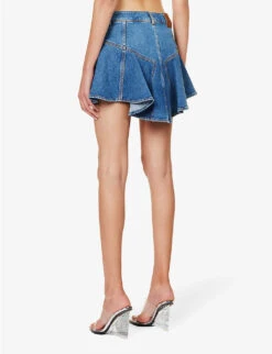 Alexander McQueen Asymmetric-hem Logo-patch Stretch-denim Mini Skirt -Whistles Store R04154717 BLUESTONEWASH ALT03