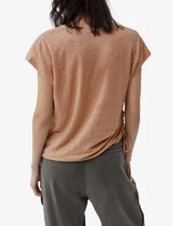 Ikks V-neck Regular-fit Linen T-shirt -Whistles Store R04156324 DARKBEIGE ALT03