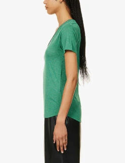 Ikks Metallic-embellished V-neck Woven Top -Whistles Store R04156328 LIGHTGREEN ALT02