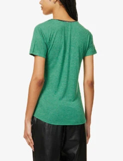 Ikks Metallic-embellished V-neck Woven Top -Whistles Store R04156328 LIGHTGREEN ALT03