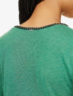 Ikks Metallic-embellished V-neck Woven Top -Whistles Store R04156328 LIGHTGREEN ALT04