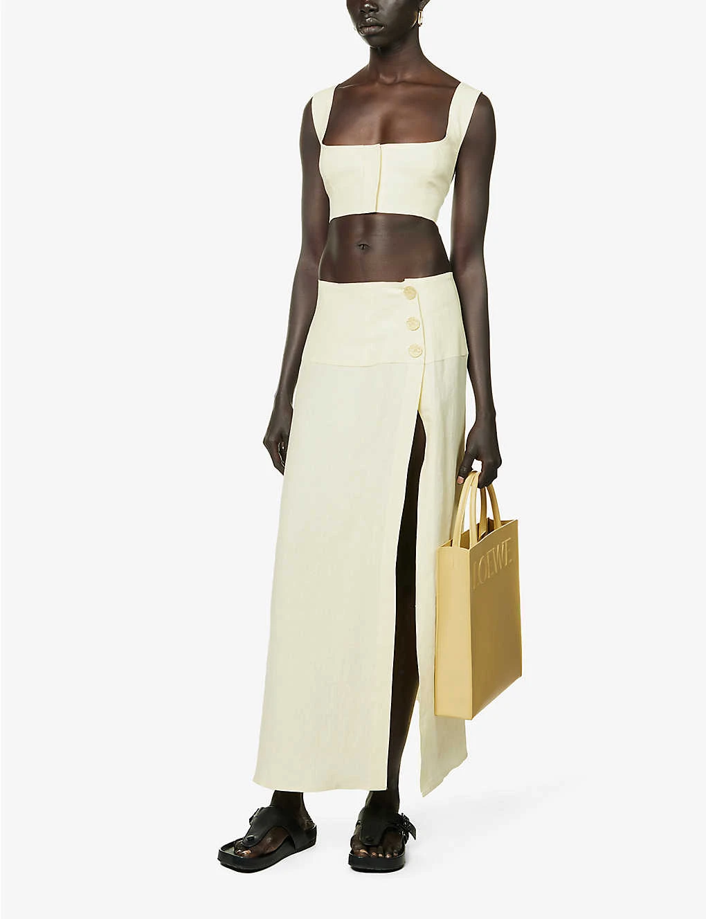 Side-split Flared-hem Linen Midi Skirt 4 Side-split Flared-hem Linen Midi Skirt - Image 2