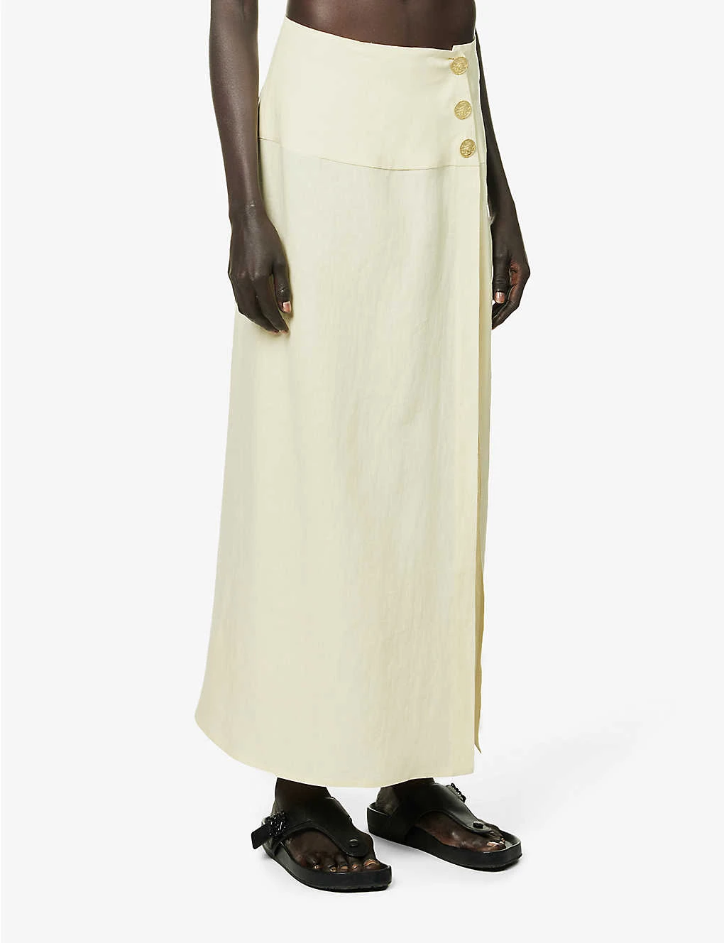 Side-split Flared-hem Linen Midi Skirt 5 Side-split Flared-hem Linen Midi Skirt - Image 3