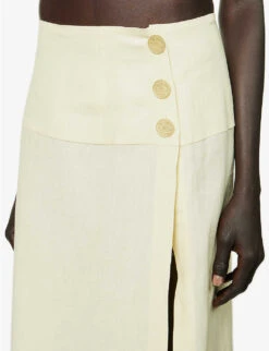 Side-split Flared-hem Linen Midi Skirt 11 Side-split Flared-hem Linen Midi Skirt -Whistles Store R04157389 YELLOW ALT04