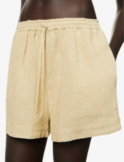Mid-rise Elasticated-waistband Linen Shorts -Whistles Store R04157396 BEIGE ALT04