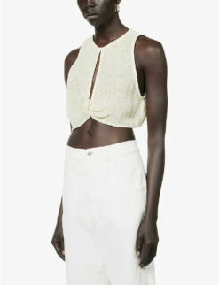 Cut-out Twist-pattern Linen Top -Whistles Store R04157403 YELLOW ALT02