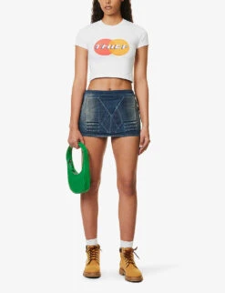 Logo-embossed Faded-wash Mid-rise Regular-fit Denim Mini Skirt 9 Logo-embossed Faded-wash Mid-rise Regular-fit Denim Mini Skirt -Whistles Store R04158079 DB4WASH ALT01