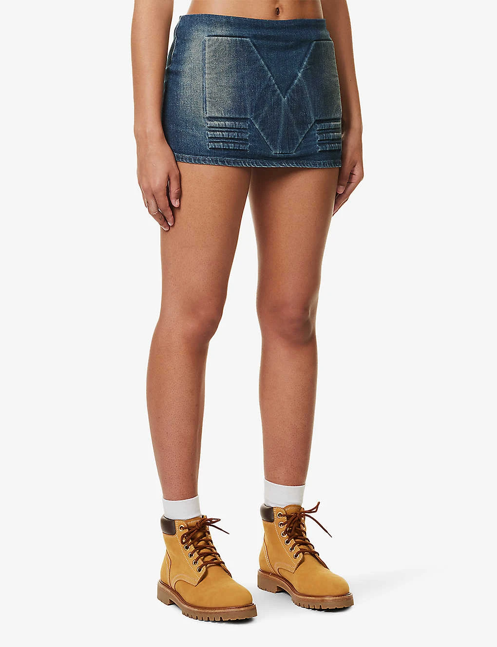 Logo-embossed Faded-wash Mid-rise Regular-fit Denim Mini Skirt 5 Logo-embossed Faded-wash Mid-rise Regular-fit Denim Mini Skirt - Image 3