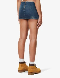 Logo-embossed Faded-wash Mid-rise Regular-fit Denim Mini Skirt 11 Logo-embossed Faded-wash Mid-rise Regular-fit Denim Mini Skirt -Whistles Store R04158079 DB4WASH ALT03