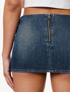Logo-embossed Faded-wash Mid-rise Regular-fit Denim Mini Skirt 13 Logo-embossed Faded-wash Mid-rise Regular-fit Denim Mini Skirt -Whistles Store R04158079 DB4WASH ALT05