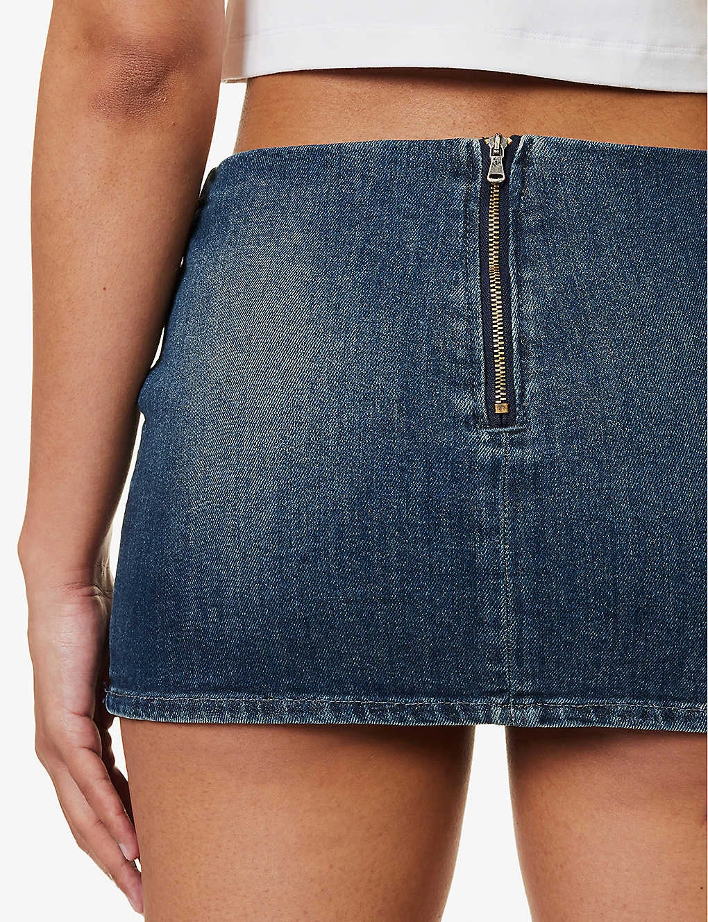 Logo-embossed Faded-wash Mid-rise Regular-fit Denim Mini Skirt 8 Logo-embossed Faded-wash Mid-rise Regular-fit Denim Mini Skirt - Image 6