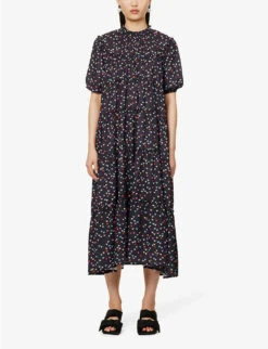 SISTER JANE Night Bloom Heart-print Recycled-polyester Midi Dress -Whistles Store R04158680 BLACK ALT02