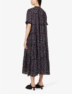 SISTER JANE Night Bloom Heart-print Recycled-polyester Midi Dress -Whistles Store R04158680 BLACK ALT03