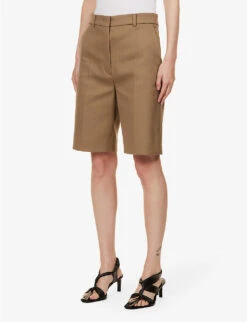 Sportmax Ocra Pressed-crease Regular-fit Cotton-blend Shorts -Whistles Store R04158876 BEIGE ALT02