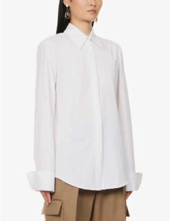Sportmax Oste Curved-hem Regular-fit Cotton Shirt -Whistles Store R04158877 OPTICALWHITE ALT02