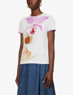 Loewe Maruja Mallo Floral-pattern Stretch-cotton T-shirt -Whistles Store R04159263 WHITEMULTICOLOR ALT02