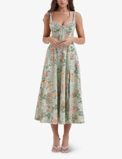 Sabrina Floral-print Cotton-blend Midi Dress 9 Sabrina Floral-print Cotton-blend Midi Dress -Whistles Store R04159571 LIGHTJADE ALT02