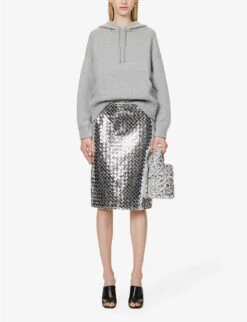 Bottega Veneta Intrecciato High-rise Leather Midi Skirt -Whistles Store R04159967 SILVER ALT01