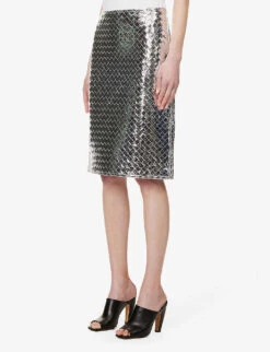 Bottega Veneta Intrecciato High-rise Leather Midi Skirt -Whistles Store R04159967 SILVER ALT02