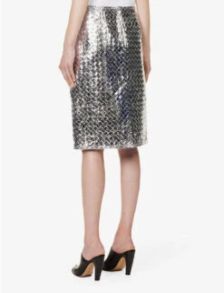 Bottega Veneta Intrecciato High-rise Leather Midi Skirt -Whistles Store R04159967 SILVER ALT03