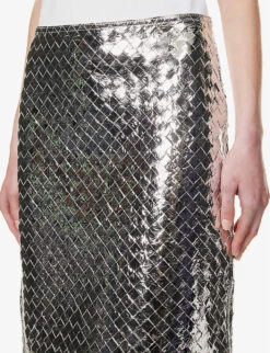 Bottega Veneta Intrecciato High-rise Leather Midi Skirt -Whistles Store R04159967 SILVER ALT04