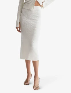 Reiss Fern Knitted Linen-blend Midi Skirt -Whistles Store R04160640 CREAM ALT02