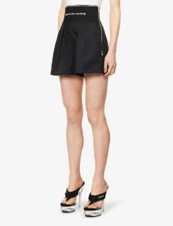 ALEXANDER WANG Safari Logo-print High-rise Cotton-blend Shorts -Whistles Store R04160687 BLACK ALT02