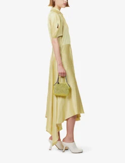 STELLA MCCARTNEY Asymmetric-hem Twisted Regular-fit Satin Maxi Dress -Whistles Store R04160774 PALELIME ALT01