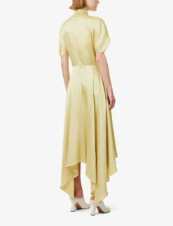 STELLA MCCARTNEY Asymmetric-hem Twisted Regular-fit Satin Maxi Dress -Whistles Store R04160774 PALELIME ALT03