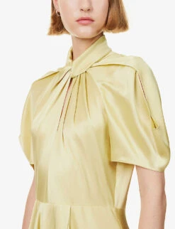 STELLA MCCARTNEY Asymmetric-hem Twisted Regular-fit Satin Maxi Dress -Whistles Store R04160774 PALELIME ALT04