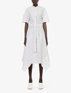 STELLA MCCARTNEY Striped Asymmetric-hem Cotton-poplin Midi Dress 10 STELLA MCCARTNEY Striped Asymmetric-hem Cotton-poplin Midi Dress -Whistles Store R04160782 MULTICOLOR8485 ALT02