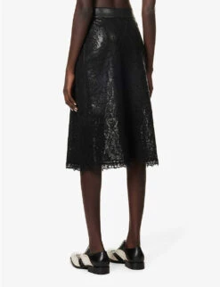 Lace-embroidered Raw-hem Wool-blend Midi Skirt -Whistles Store R04161052 BLACK ALT03