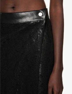 Lace-embroidered Raw-hem Wool-blend Midi Skirt -Whistles Store R04161052 BLACK ALT04