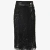 Lace-embroidered Raw-hem Wool-blend Midi Skirt -Whistles Store R04161052 BLACK M